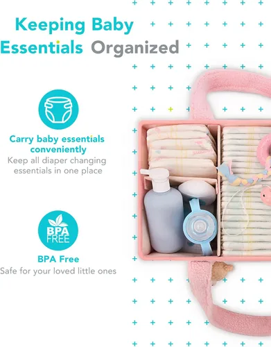 Miniatura 3 de YOSING Organizador de pañales rosa lindo y juguetón, 13 compartimentos, ajustable, organizador de pañales para bebé, cambiador, almacenamiento