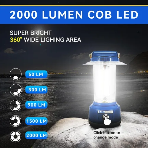 Miniatura 2 de Durapower Linterna LED de camping recargable, 2000 lúmenes de brillo, 5 modos, banco de energía de 4000 mAh, linterna impermeable IP44
