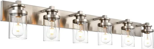 Miniatura 7 de BONLICHT Luces transitorias de 5 luces de montaje en pared con base de metal de níquel cepillado con pantalla de vidrio transparente