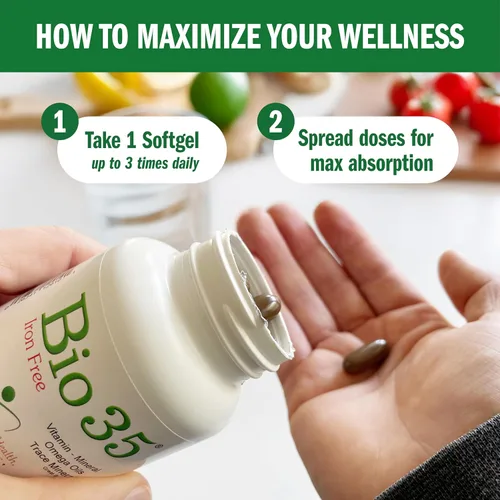 Miniatura 6 de Bio-35 - Multivitamínico diario de hierro sin gluten y soja, para hombres y mujeres, cápsulas blandas de alta potencia con minerales traza, vitamina