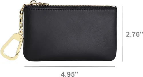 Miniatura 5 de Mini monedero de cuero genuino de grano completo de alta calidad para hombres y mujeres, Negro -, Monedero con cremallera