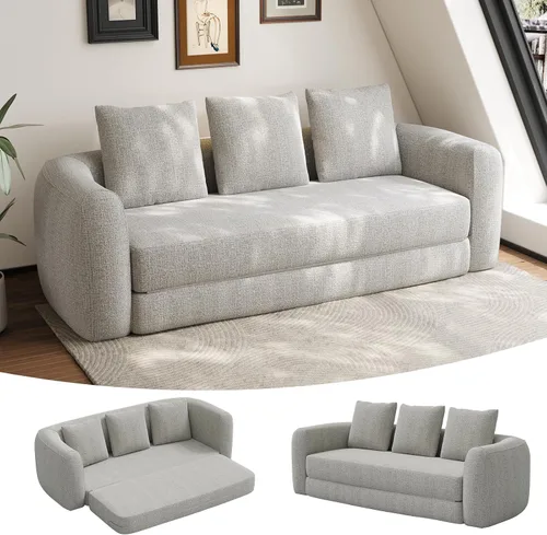 Miniatura 12 de Sofá curvado de 90.8 pulgadas para sala de estar, moderno y cómodo sofá de felpilla de 3 plazas sin hueso, asiento extra profundo y ancho con 2 Beige