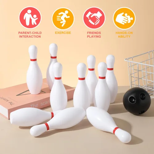Miniatura 6 de STOBOK Juego de bolos para niños con 10 pines de plástico y 2 bolas, juguete deportivo para interiores y exteriores, juguetes educativos