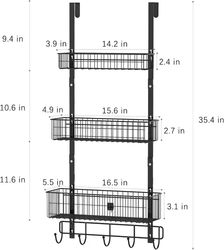 Miniatura 2 de CADUKE Organizador Negro Sobre la Puerta Organizador Sobre la Puerta Ganchos con Cesta de Almacenamiento Toalleros para Puerta de Baño Estante