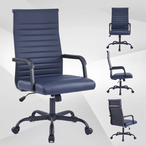 Miniatura 7 de Silla de oficina, ergonómicas ejecutivas para sala de conferencias, silla de escritorio de cuero acanalado con soporte lumbar, silla giratoria
