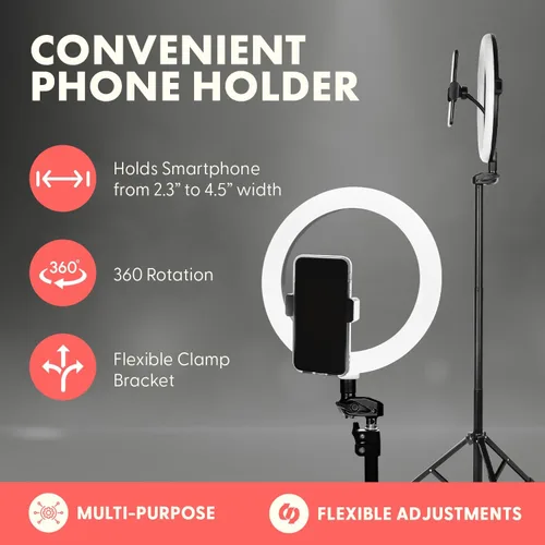 Miniatura 4 de Squatz - Anillo de luz para selfie de 11 pulgadas con soporte de trípode de 61 pulgadas, anillo de luz LED con soporte para teléfono, control USB