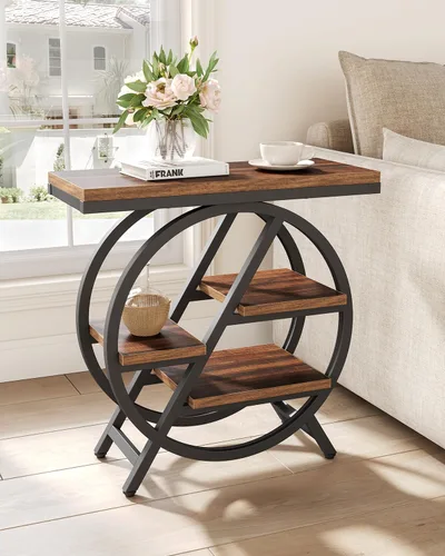 Miniatura 2 de Mesa auxiliar, mesa lateral estrecha con espacio de almacenamiento grande de 4 niveles, mesita de noche moderna para sala de estar, oficina en casa