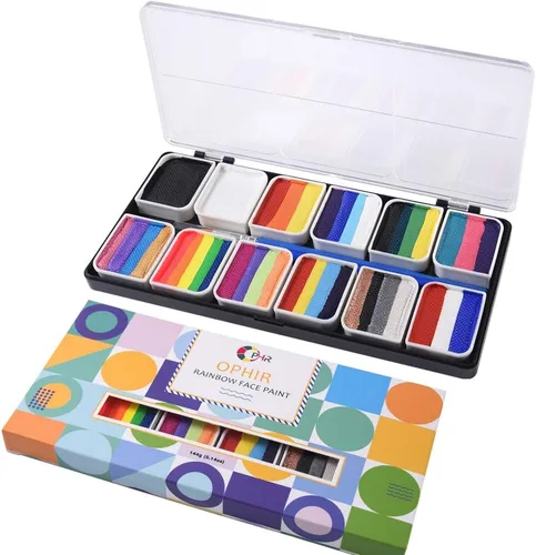 OPHIR Pintura facial de pastel dividido de 40 colores, kit de pintura facial de arcoíris activado por agua con colores mate, perla y neón, pintura