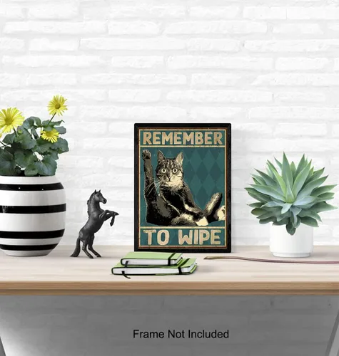 Miniatura 5 de Divertida decoración de baño de gato, póster con texto en inglés "Remember to Wipe Cat", decoración de pared de baño, decoración de pared de baño