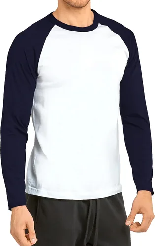 Miniatura 27 de Camiseta de béisbol raglán para hombre, de algodón, dos tonos, casual, atlética