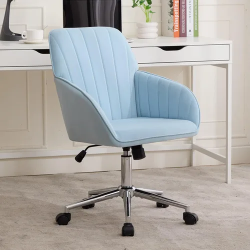 Miniatura 30 de Beige Small Office Chair, Chenille Cute Swivel Vanity Makeup Desk Chair with Wheels for Teens Women Girls, Comfy Adjustable Computer Chairs for