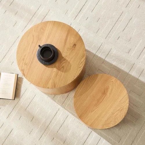 Miniatura 5 de WILLIAMSPACE Juego de 2 mesas de centro anidables, mesas de centro redondas de madera, mesa moderna circular para espacios pequeños, sala de estar
