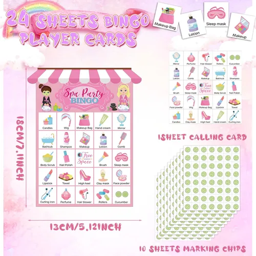 Miniatura 2 de Liliful Juego de bingo para fiesta de spa, 35 piezas, para 24 jugadores, para fiesta de maquillaje, juegos temáticos de belleza para mujeres