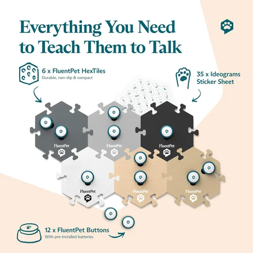 Miniatura 2 de FluentPet Kit de vocabulario de tecla Speak Up con sonido más claro hacia arriba, 12 botones grabables para perros y 6 HexTiles neutros Juego
