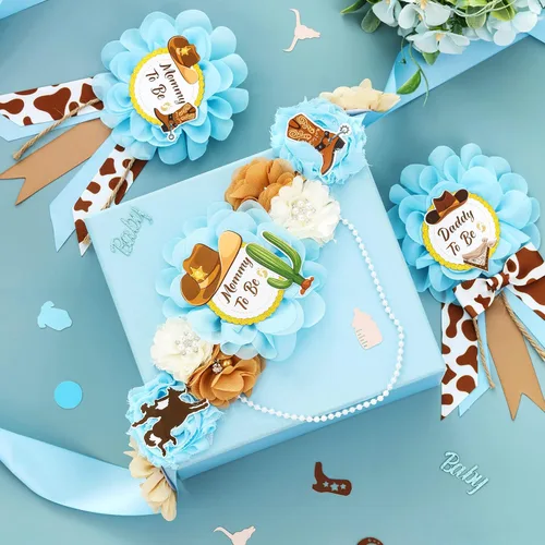 Miniatura 3 de Decoraciones de vaquero para baby shower, banda de maternidad de vaquero azul para baby shower, diseño de vaquero para mamá para ser papá para baby