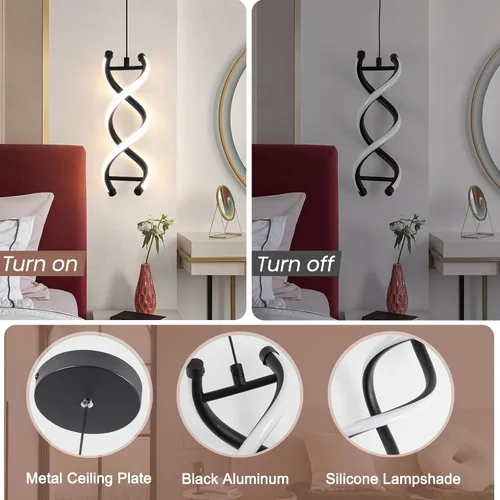 Miniatura 7 de CANEOE Luminaria Colgante LED en Espiral, Lámpara Colgante LED Integrada Moderna Regulable de 15W, Altura Ajustable para Isla de Cocina, Luminaria