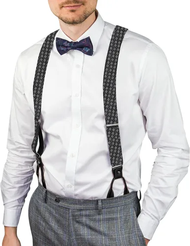 Miniatura 20 de AWAYTR Tirantes de botón marrón para hombre, tirantes elásticos ajustables en forma de Y