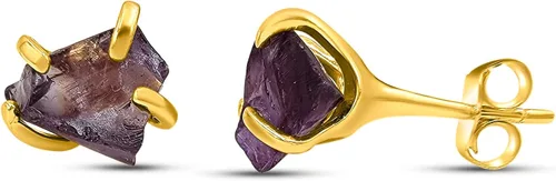 Miniatura 117 de Aretes de piedra preciosa natural en bruto con oro amarillo sobre plata de ley 925, 6 a 0.276 in, regalo de piedra de nacimiento de calidad genuina