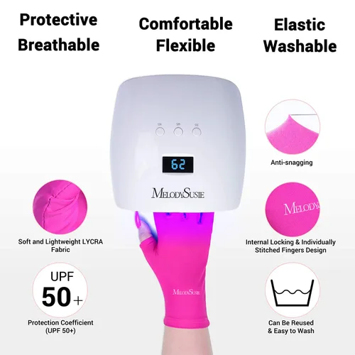 Miniatura 3 de MelodySusie Guantes UV para lámpara de uñas de gel, guantes profesionales de protección UV UPF50+ para manicuras, guante sin dedos para cuidado