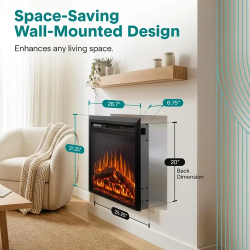 Miniatura 6 de SereneLife Inserto de chimenea eléctrica con calentador Control inteligente de aplicación Wi-Fi y control remoto Termostato ajustable de 700