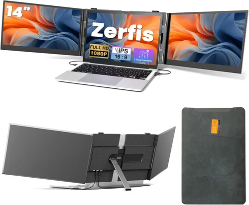 Extensor de Pantalla para Laptop, Monitor Portátil Ultradelgado de 14" FHD 1080P para Laptop, Extensor de Triple Monitor Liviano de 2.2 libras con