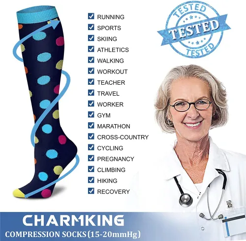 Miniatura 123 de CHARMKING - Calcetines de compresión para mujeres y hombres (3 pares), 15-20 mm Hg, el mejor apoyo para atletismo, running o ciclismo, mejora