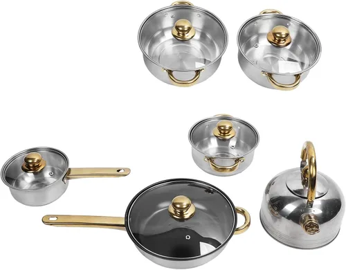 Miniatura 10 de Juego de 12 ollas y sartenes, juego de utensilios de cocina de inducción de acero inoxidable con mango desmontable, juego de cocina antiadherente