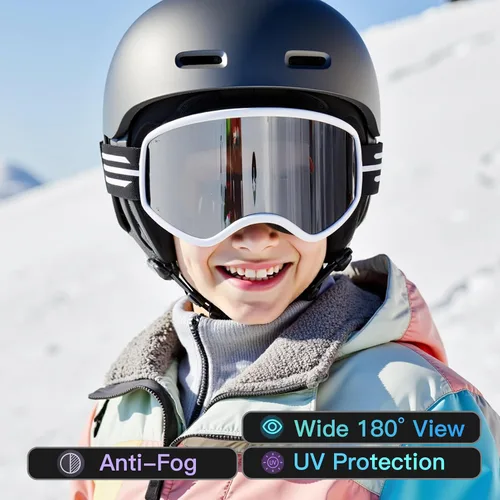 Miniatura 4 de Gafas de esquí para niños, gafas de esquí de nieve para niños, jóvenes, adolescentes, niños y niñas de 5 a 14 años 07. Marco blanco con lente