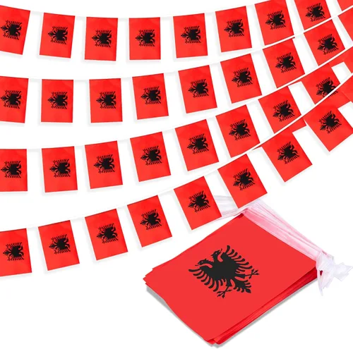 Bandera de cuerda de Albania, pequeña mini bandera de Albania, bandera de escarapela, decoración nacional del país para escuela, fiesta, eventos