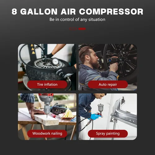 Miniatura 8 de Compresor de aire ultra silencioso de 8 galones, 1.5HP 4.52 CFM, tanque de compresor de aire sin aceite máximo de 115 PSI, 110V/60Hz, compresor