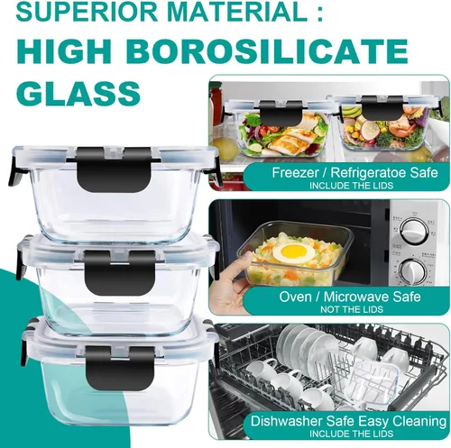 Miniatura 5 de Paquete de 3 recipientes bariátricos de preparación de comidas, cuencos de vidrio de 8 onzas para control de porciones, lonchera de vidrio