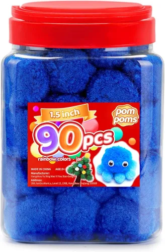 Iooleem Pompones Grandes, 1.5 pulgadas (4cm), 90 piezas Pompones Azules, Tamaño Grande, Pompones para Artes y Manualidades, Bolas de Pompones,