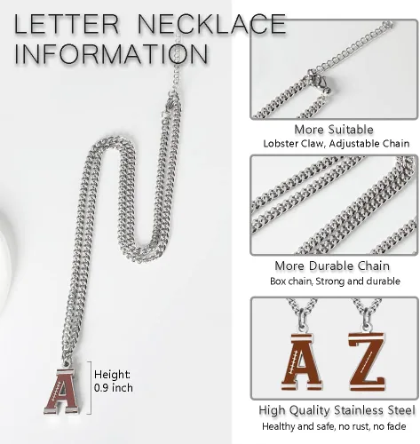 Miniatura 3 de AIAINAGI Collar con letra inicial de fútbol A-Z para niños, dije de fútbol americano, cadena de plata de acero inoxidable, regalo de fútbol
