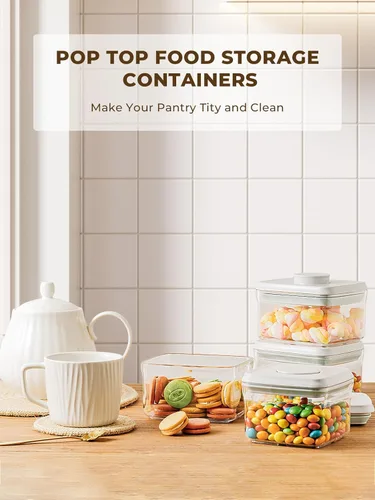 Miniatura 34 de Recipientes Herméticos Pop Apilables - Paquete de 2 Recipientes de Almacenamiento de Cereales con Tapas Herméticas, Recipientes Pop Up a Prueba