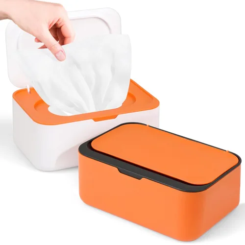 Miniatura 9 de 2 dispensadores de toallitas reutilizables, contenedor de toallitas recargable, fácil de abrir y cerrar con tapa, para baño, bebé, guardería, Azul +