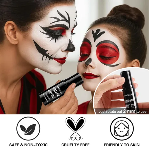 Miniatura 3 de BOBISUKA Pintura facial y corporal en barra negra lavable a base de agua, para Halloween, esqueleto, calavera, payaso, bromista, cosplay, SFX, ojos
