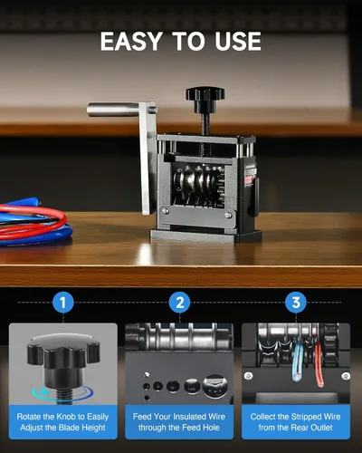 Miniatura 7 de CREWORKS Máquina peladora manual de cables, máquina pelacables accionada por taladro con 6 canales y 5 cuchillas, herramienta pelacables portátil