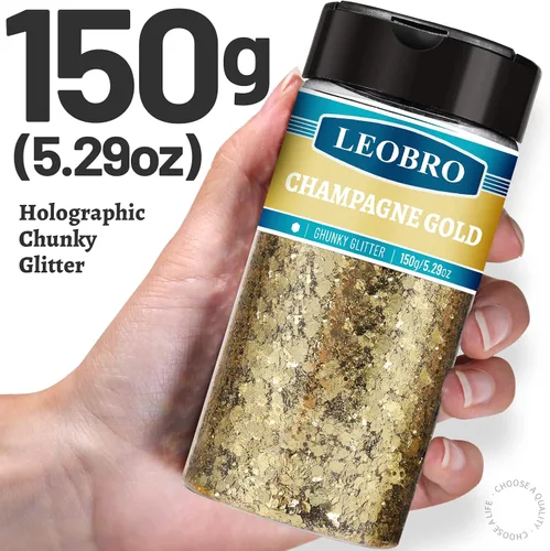 Miniatura 2 de LEOBRO - Purpurina dorada champán, 150g/5.29oz, purpurina gruesa para manualidades, resina, uñas, cuerpo, cara, vaso DIY, decoraciones