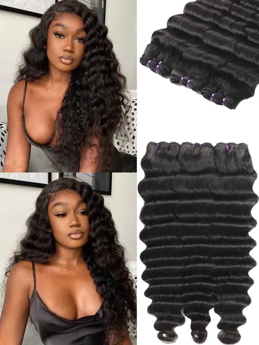 Miniatura 15 de Paquetes de cabello brasileño suelto de onda profunda con cierre, 3 paquetes y cierre de cabello humano de 10, 12, 14+10 pulgadas, 100% sin