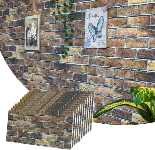 Miniatura 14 de Dundee Deco Paneles de pared 3D de ladrillo sintético, revestimiento de pared con aspecto de piedra roja, gris y marrón, espuma de poliestireno