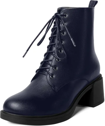 ROSERWISH Botas altas de tacón bajo y grueso para mujer, con cordones, cómodas, modernas, con puntera redonda, de 2.5 pulgadas