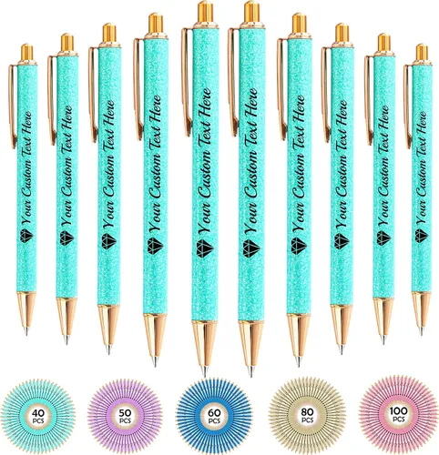 Miniatura 32 de Hasta 100 bolígrafos personalizados con nombre a granel, bolígrafo con purpurina de impresión personalizada, grabado gratis, texto con logotipo