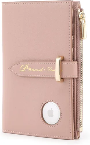 Soporte para pasaporte Airtag, cartera de pasaporte con etiqueta de aire para mujer, Rosa claro, Classic