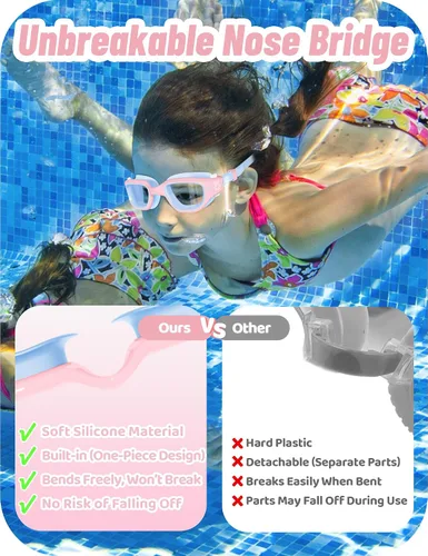 Miniatura 8 de Vvinca Gafas de natación para niños, gafas de natación para niños pequeños de 3 a 14 años, protección UV antivaho sin fugas, gafas de piscina