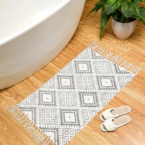 Miniatura 9 de Chardin home Alfombra bohemia con diamantes de 20 x 32 pulgadas, color marfil y negro, con flecos tejidos a mano, perfecta para entrada, felpudo