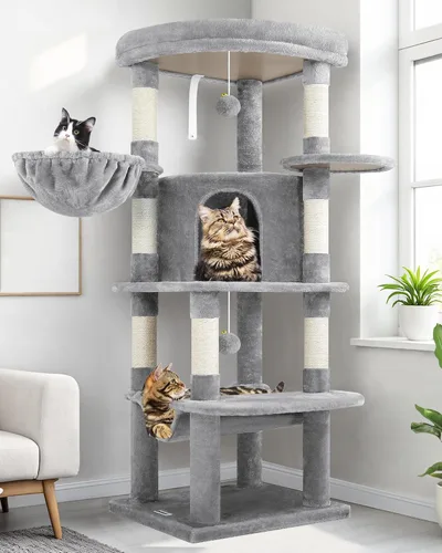 Miniatura 10 de Globlazer Árbol esquinero para gatos grandes, serie curvada de 66 pulgadas de alto, torre grande para gatos de interior con 6 postes rascadores, 2