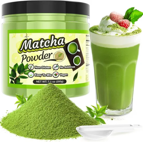 Colorante alimentario verde para té verde matcha, polvo de té verde natural puro de 7.1 onzas, sin azúcar para café con leche, leche, hornear,