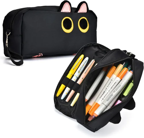 Miniatura 8 de Hongdian - Estuche para lápices de gran capacidad, bolsas para bolígrafos de gato 3D, organizador para oficina, universidad y escuela