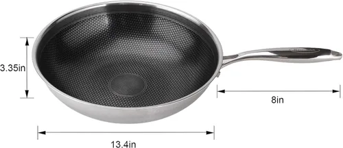 Miniatura 2 de Wok híbrido de 13 pulgadas con tapa, woks de acero inoxidable y sartenes antiadherentes, sin PFOA, apto para lavavajillas y horno, compatible