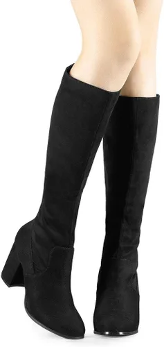Miniatura 2 de Allegra K Botas altas hasta la rodilla con cremallera lateral y tacón grueso para mujer